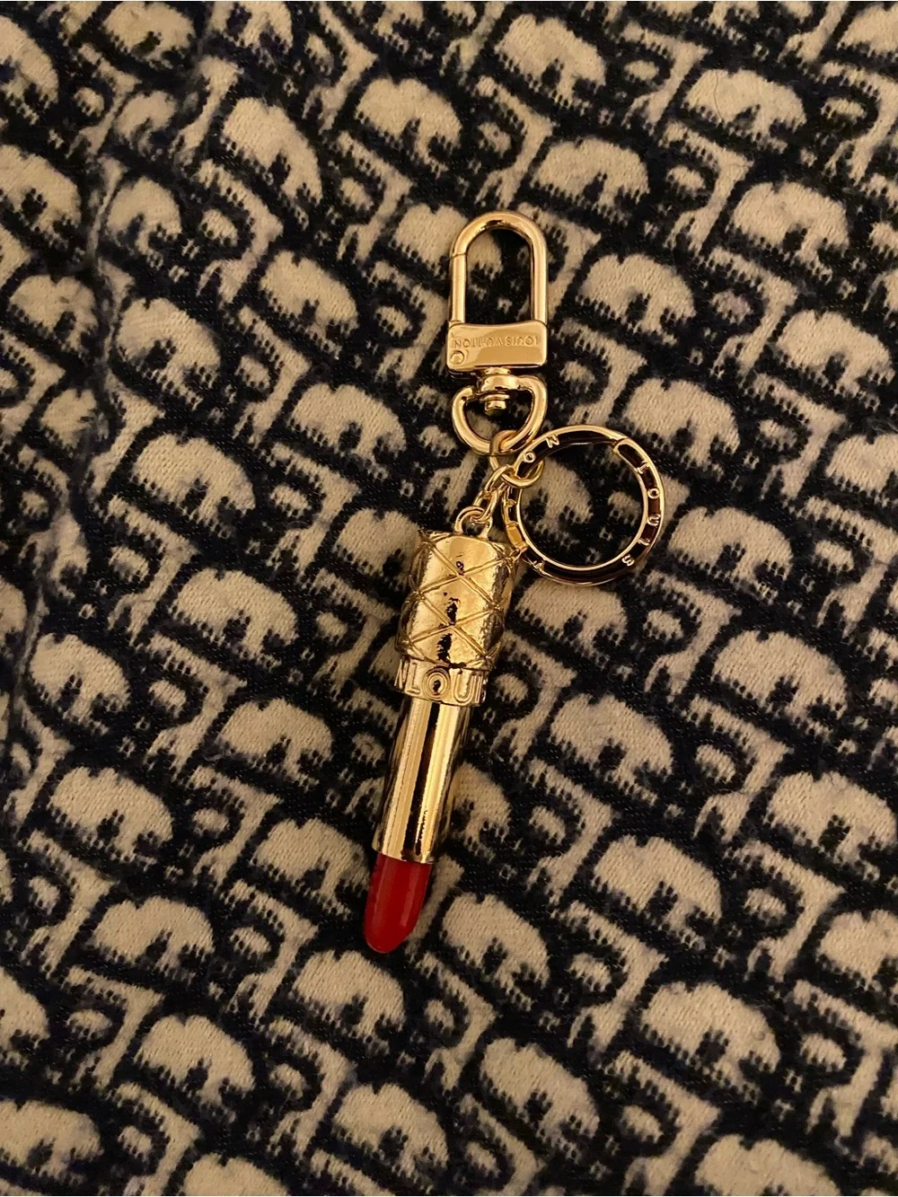 Designer Inspired Gold Lipstick Keychain Charm - Red
